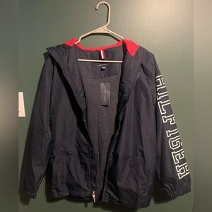 Tommy Hilfiger Navy Blue and Red Zip-Up Hoodie